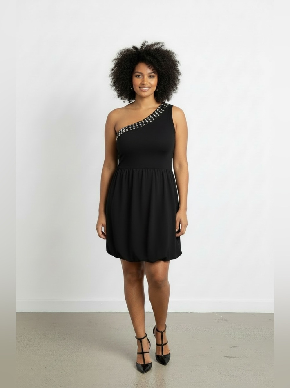 NWT INC International Concepts One Shoulder Black Studded Cocktail Dress SzXL